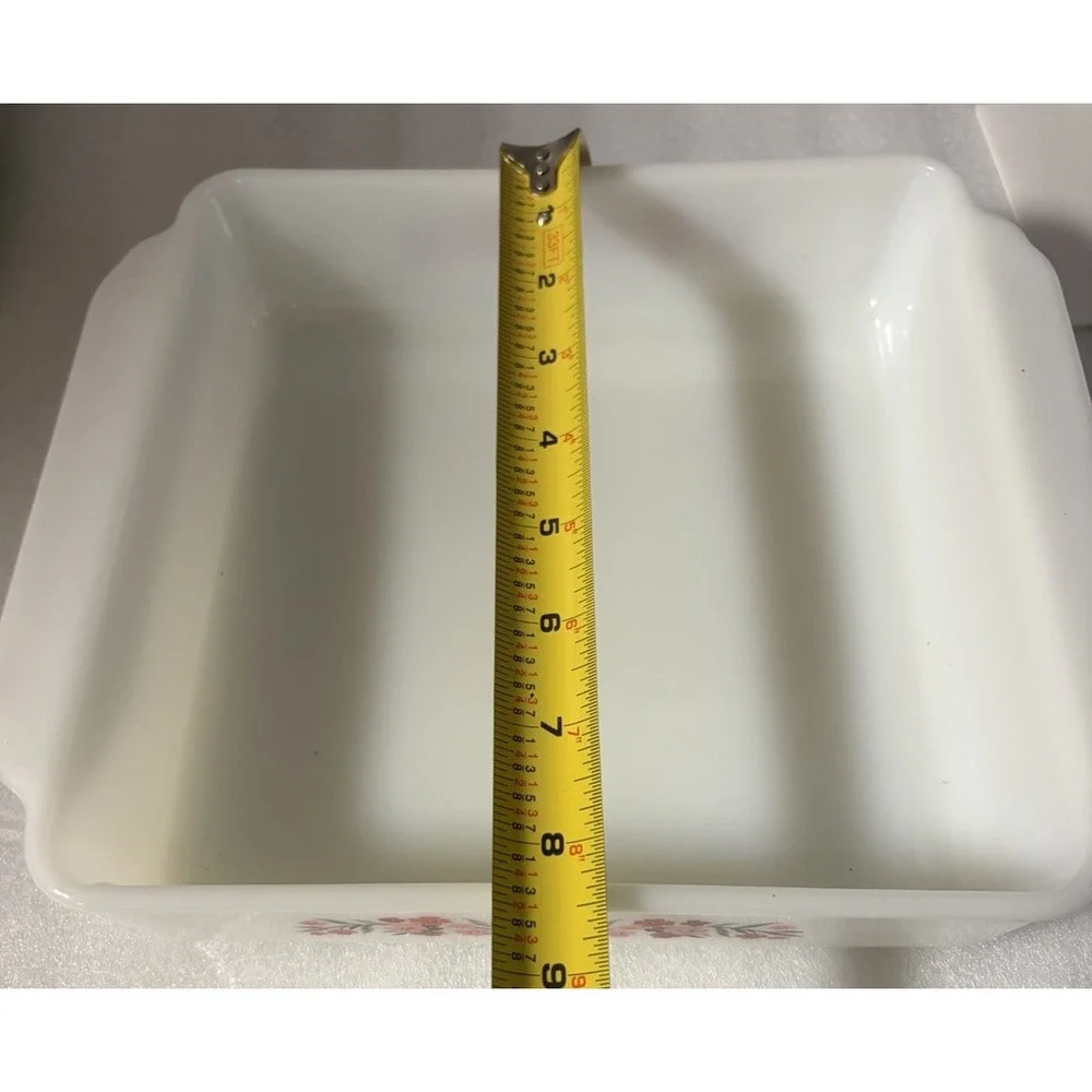 Vintage Fire-King Primrose 1.5 Qt Casserole Baking Dish 432 Milk Glass Floral